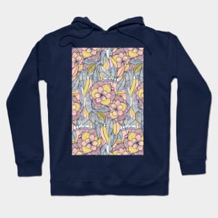 Pink and Peach Linework Floral Pattern Hoodie